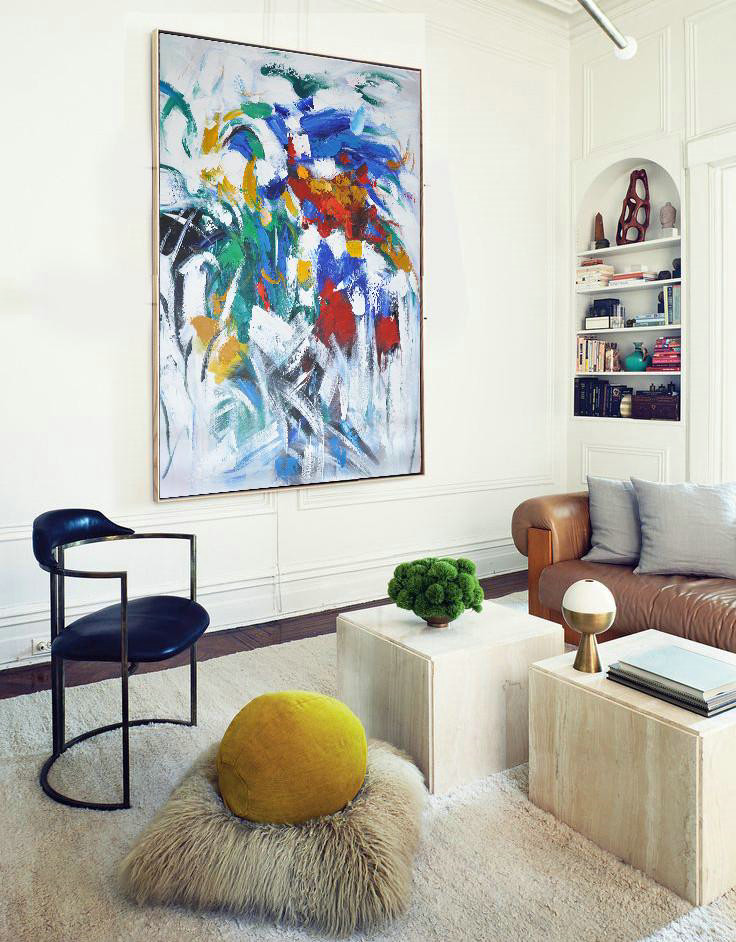 Large Colorful Wall Art,Vertical Palette Knife Contemporary Art,Modern Canvas Art,Blue,White,Yellow,Green,Red.etc